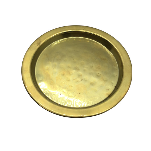 Vintage Hammered Brass Serving plate dish Table Decor 5 1/2" - Ffree Ship - Picture 1 of 8